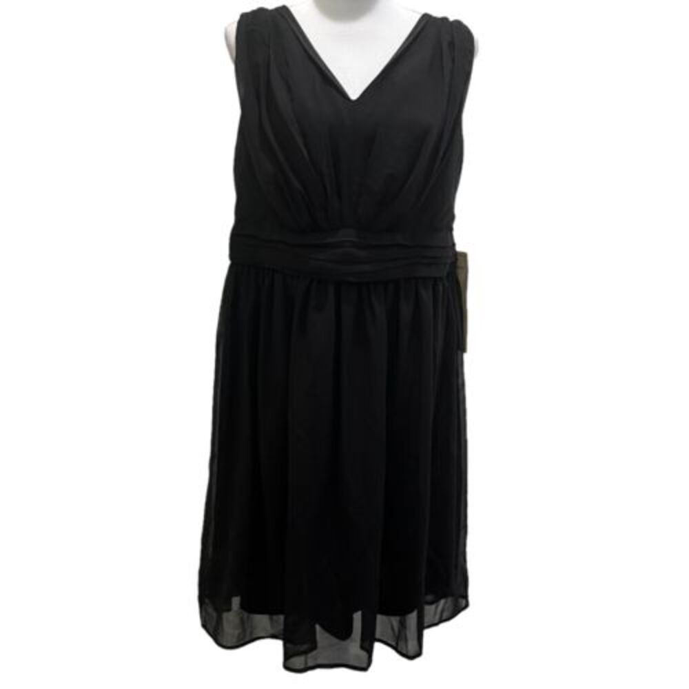 ELLOS‎ women's black sleeveless dress sz 16 goth grunge dark vneck sheer whimsy
